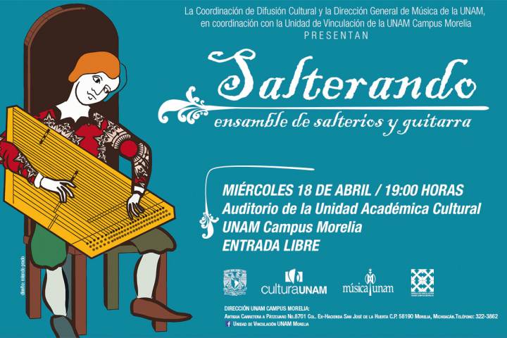 UNAM Campus Morelia invita al concierto de Salterando ensamble de salterios y guitarra.