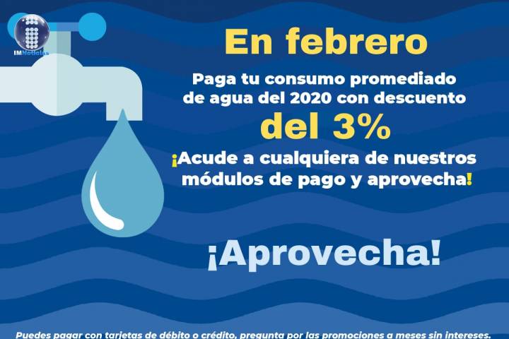 Pago Anticipado del agua seguirá en febrero con 3 por ciento de descuento 