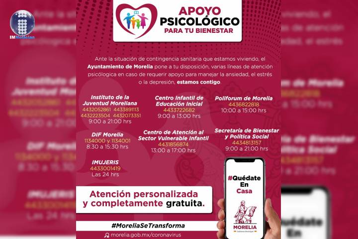 Apertura Gobierno de Morelia líneas de atención psicológica ante COVID-19