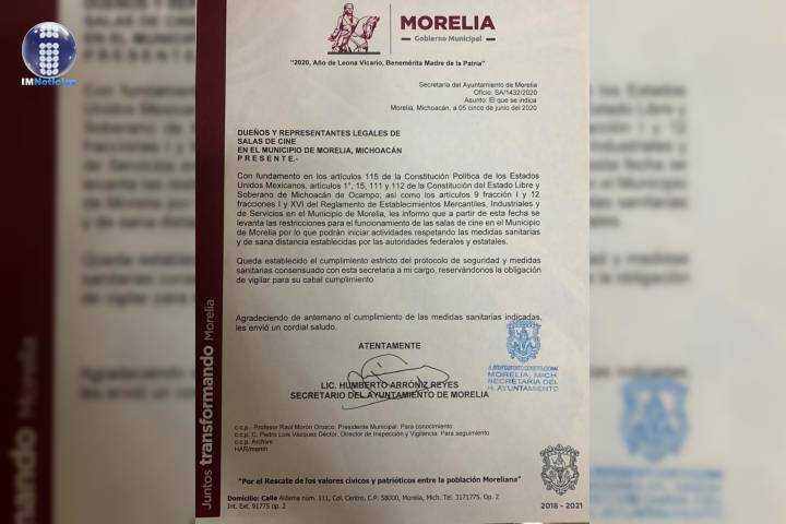 Avala Gobierno de Morelia reapertura de salas de cine