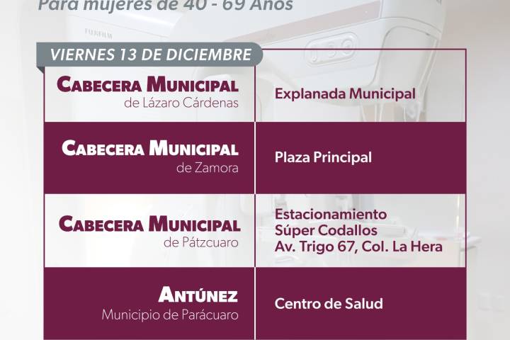 SSM llevará mastografías gratuitas en 9 municipios de Michoacán